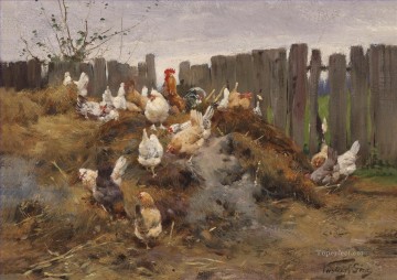 納屋の鶏 ゲザ・ヴァスターグ・ヒューナーホフ Oil Paintings